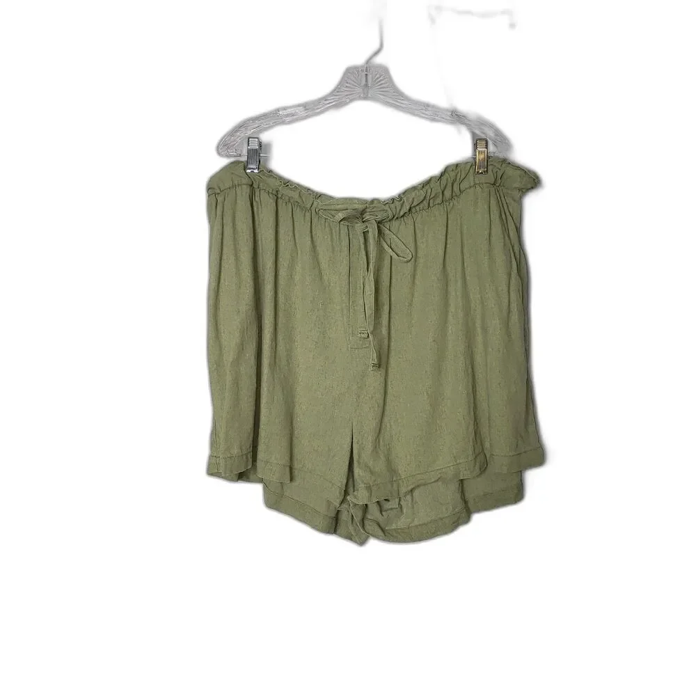 Ava & Viv Olive Green Linen Blend Shorts Lightweight Womens Plus Size 1X